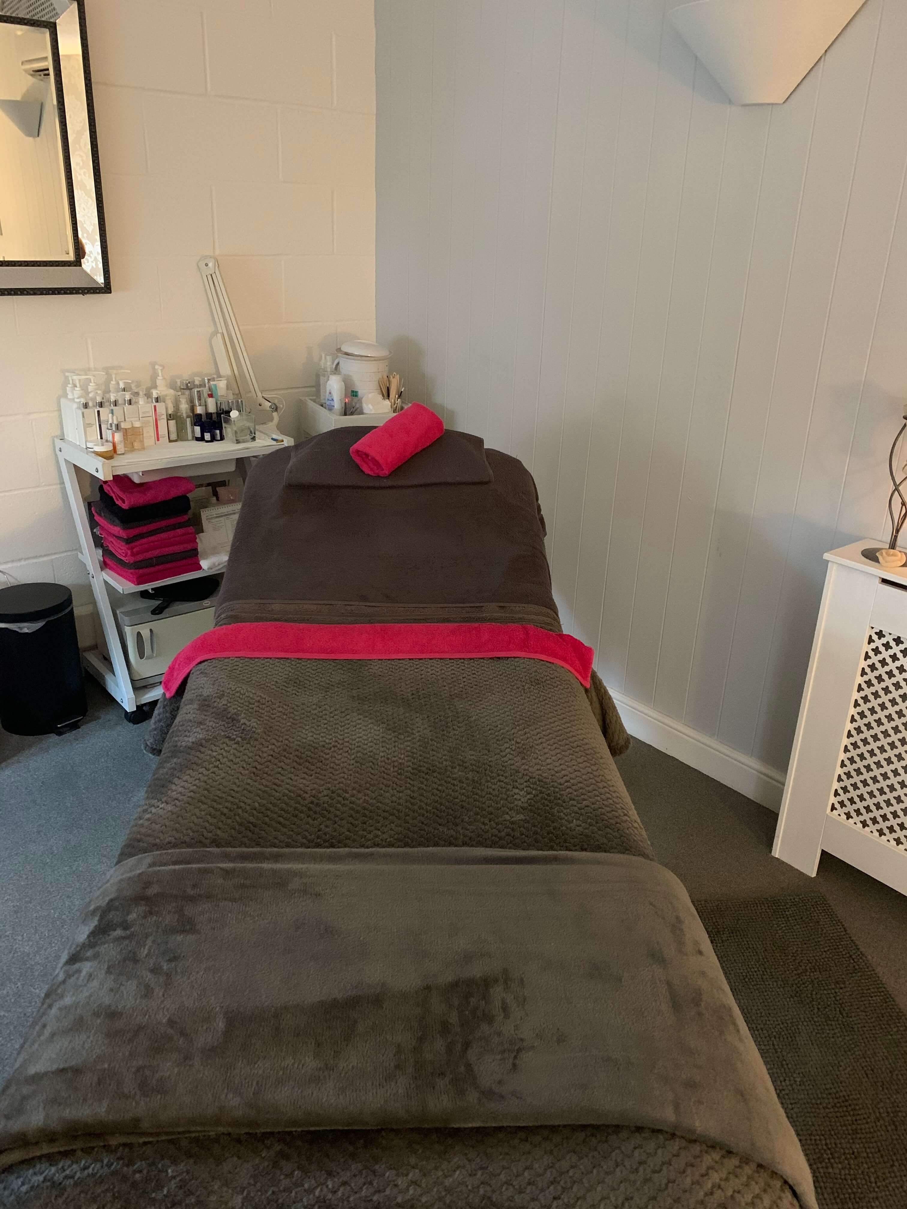 A prepared treatment bed in one of Beauty Spot’s salon rooms